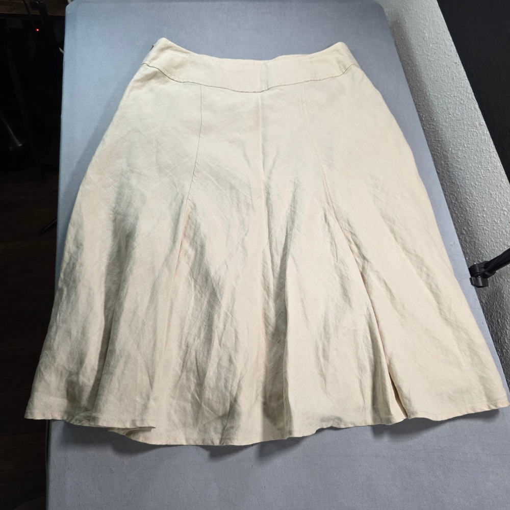 J. Jill Beige Linen Blend A-Line Midi Skirt‎ Size 6 Neutral Coastal *